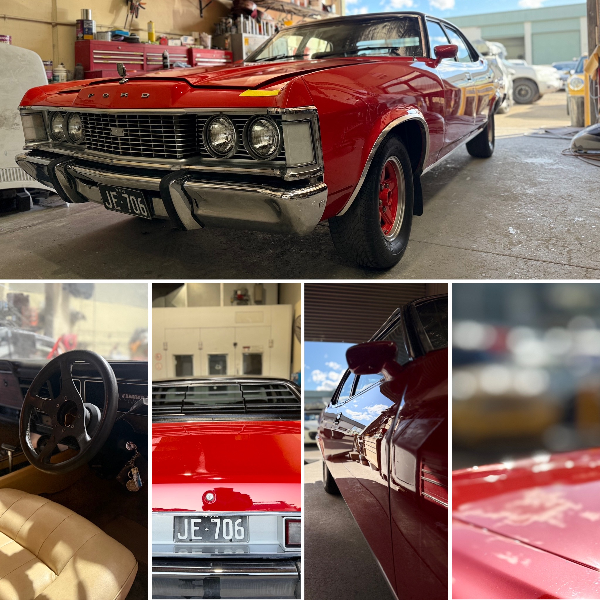 Classic red Ford Falcon full detail collage