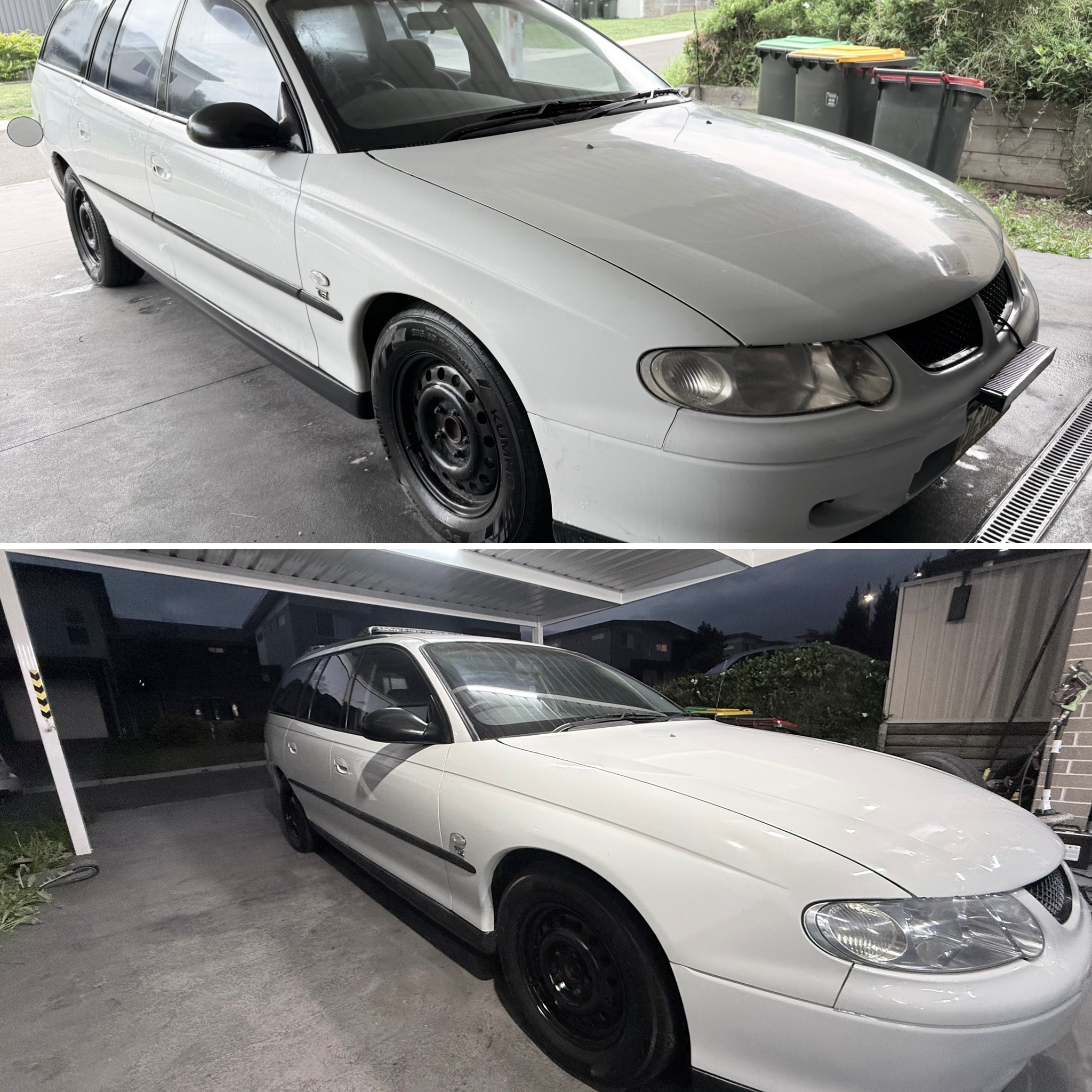 White Holden Commodore wagon before and after full detail