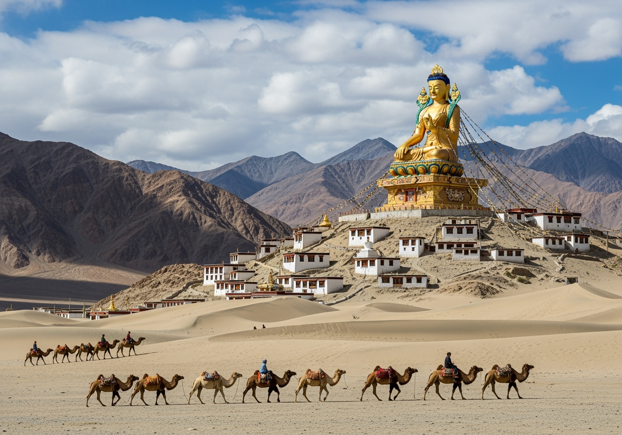 Diskit Monastery with Giant Maitreya Buddha