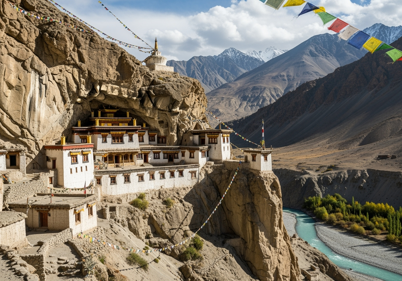 Phugtal Monastery Built into Cliff Face
