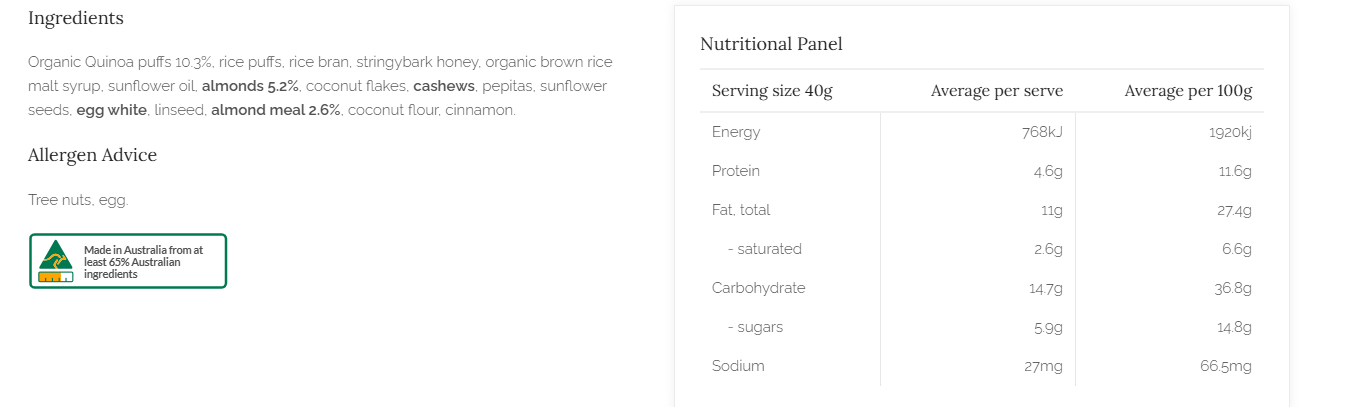 Made in Australia from at least 65% Australian ingredients