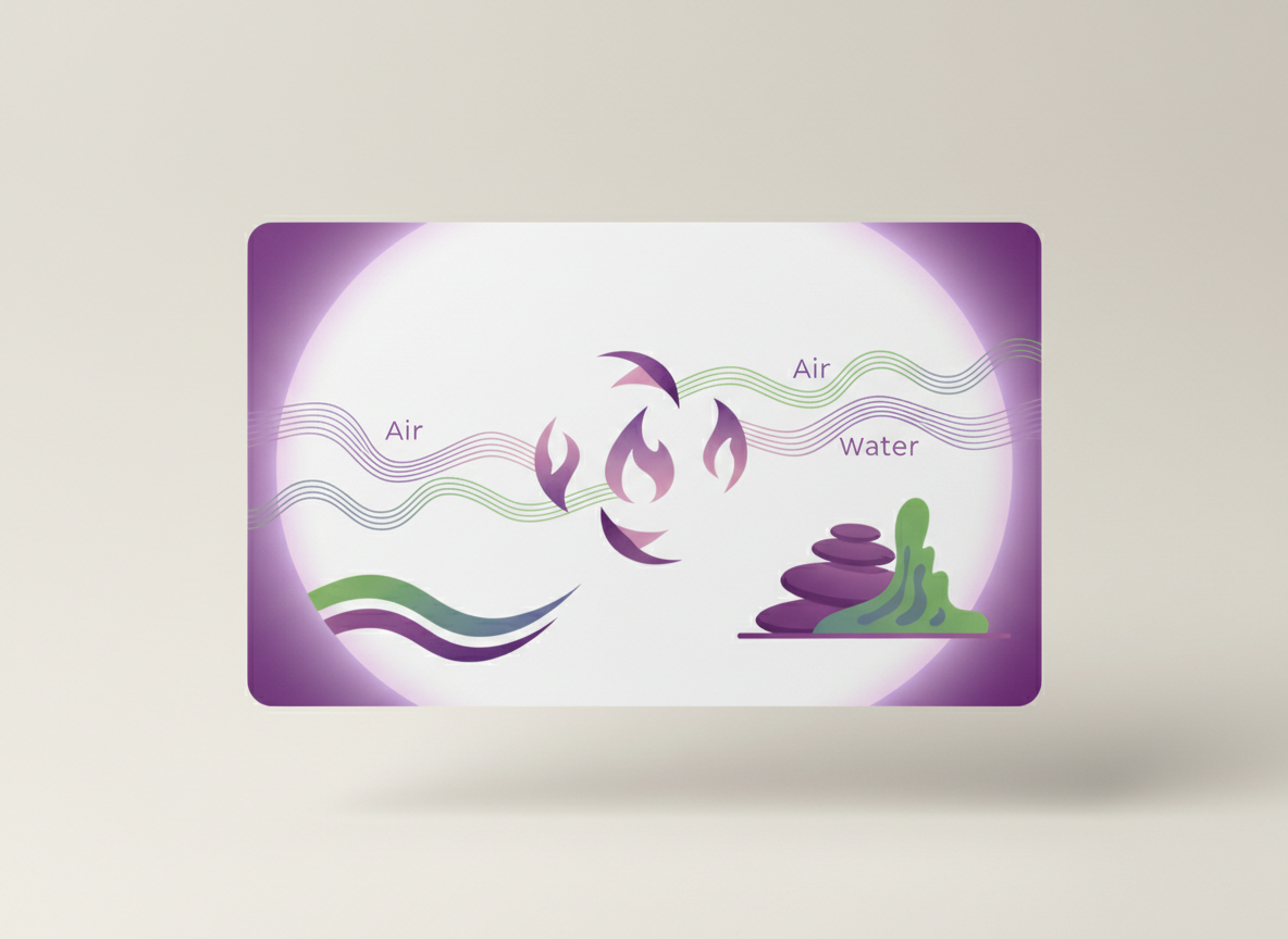 Symbolisches Gutschein-Keyvisual im Elemental-Yoga-Design (5 Elemente) – Bild: KI-generiert