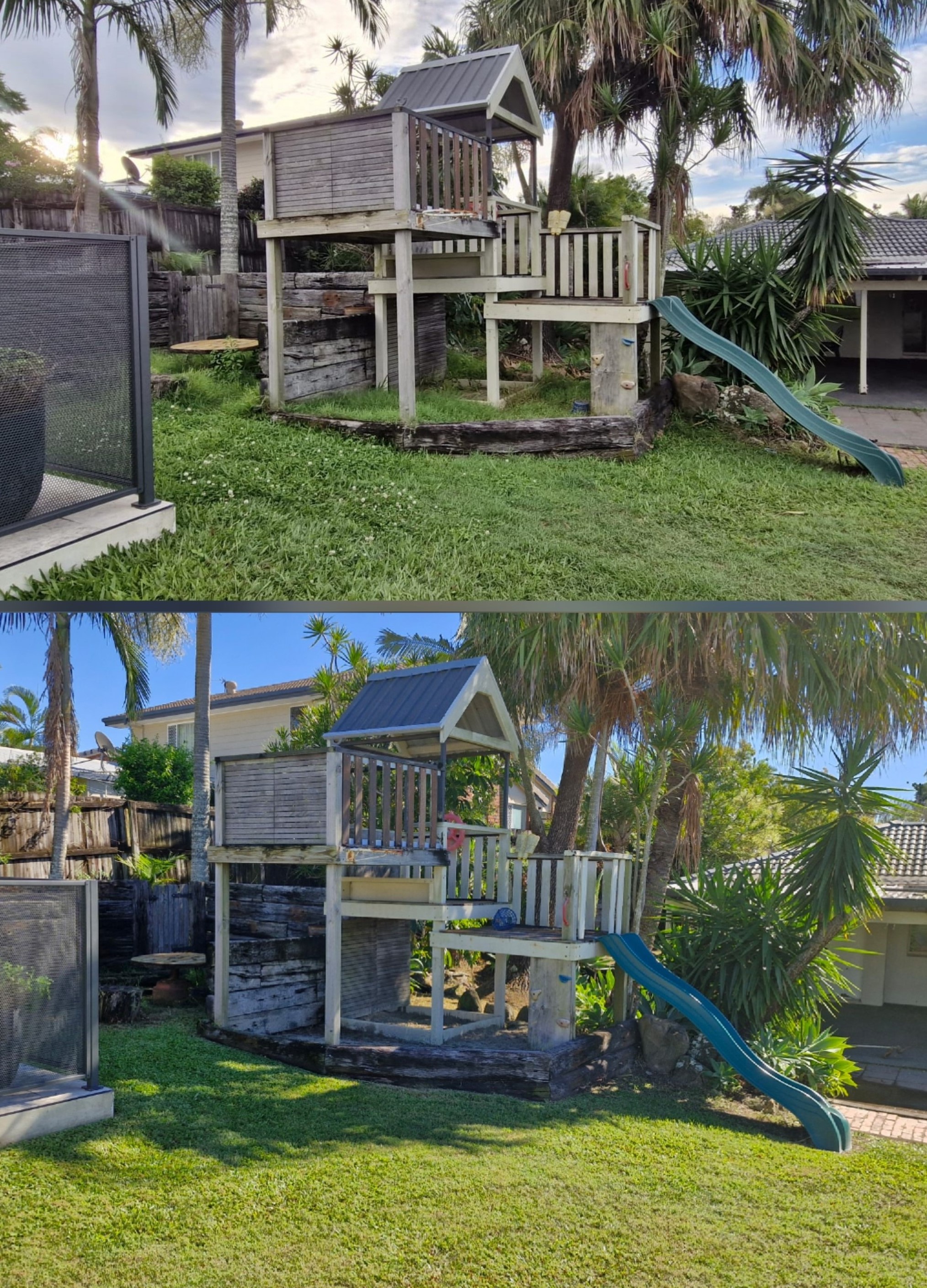 Before and after of backyard clean-up