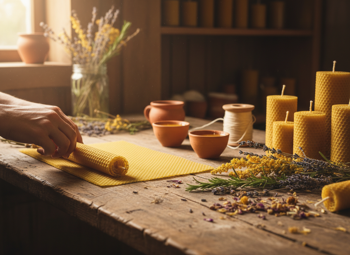 Beeswax candle making