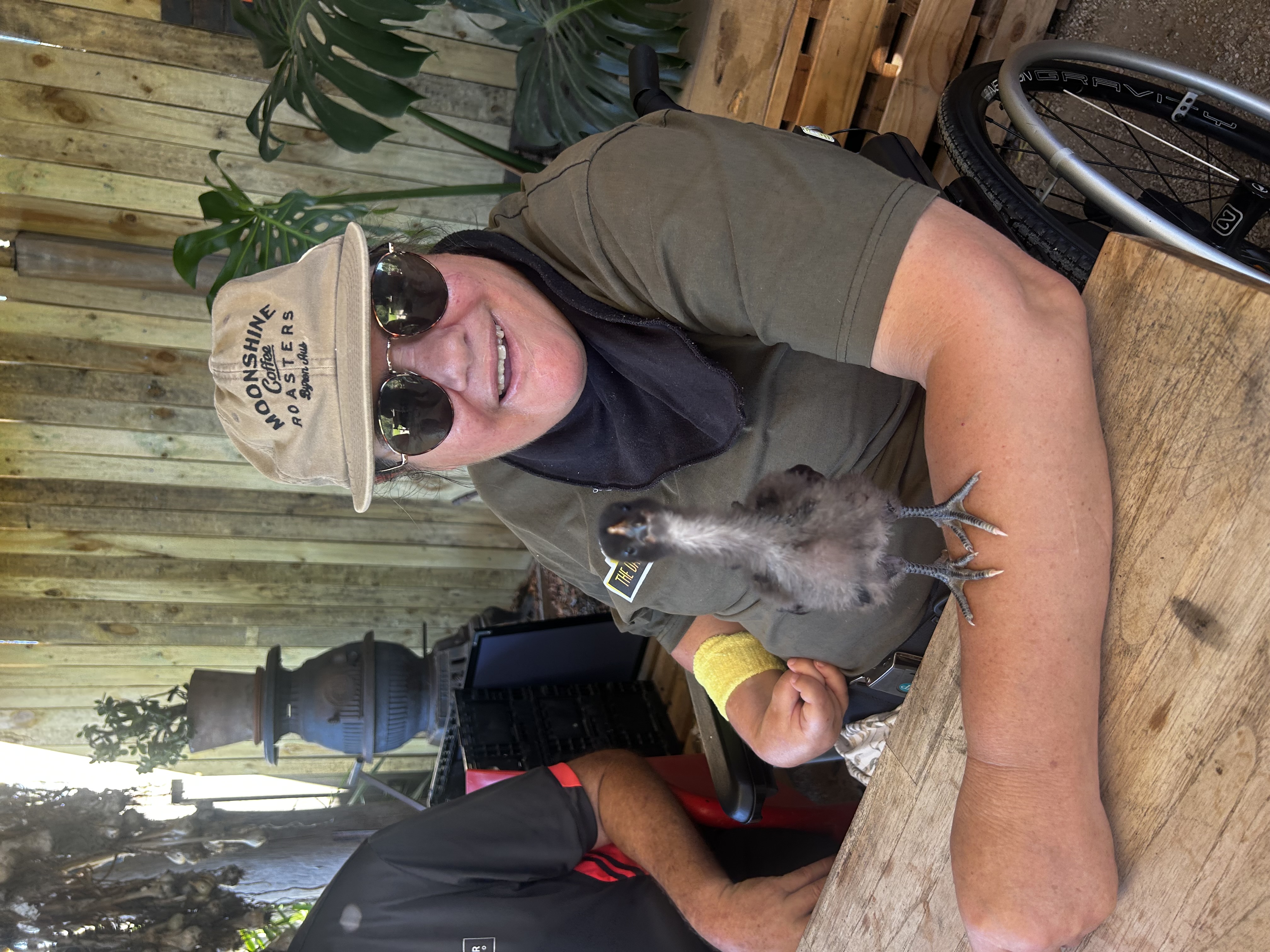 Visitor holding a chick at The Davis Farm