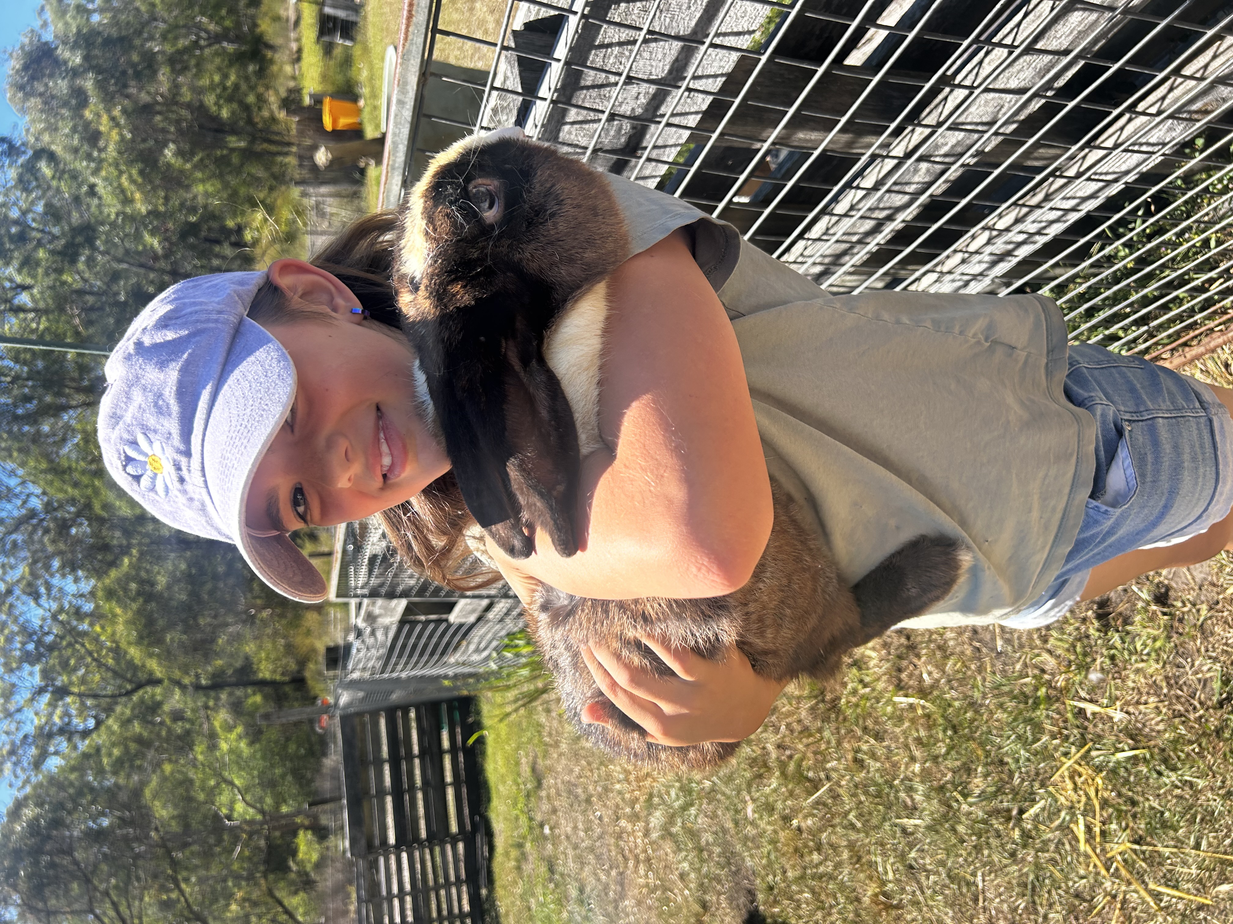 Young visitor cuddling a rabbit at The Davis Farm