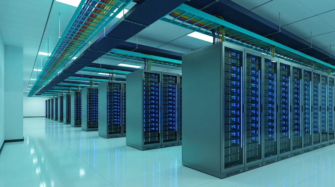 GPU One AI data hall — liquid-cooled server racks