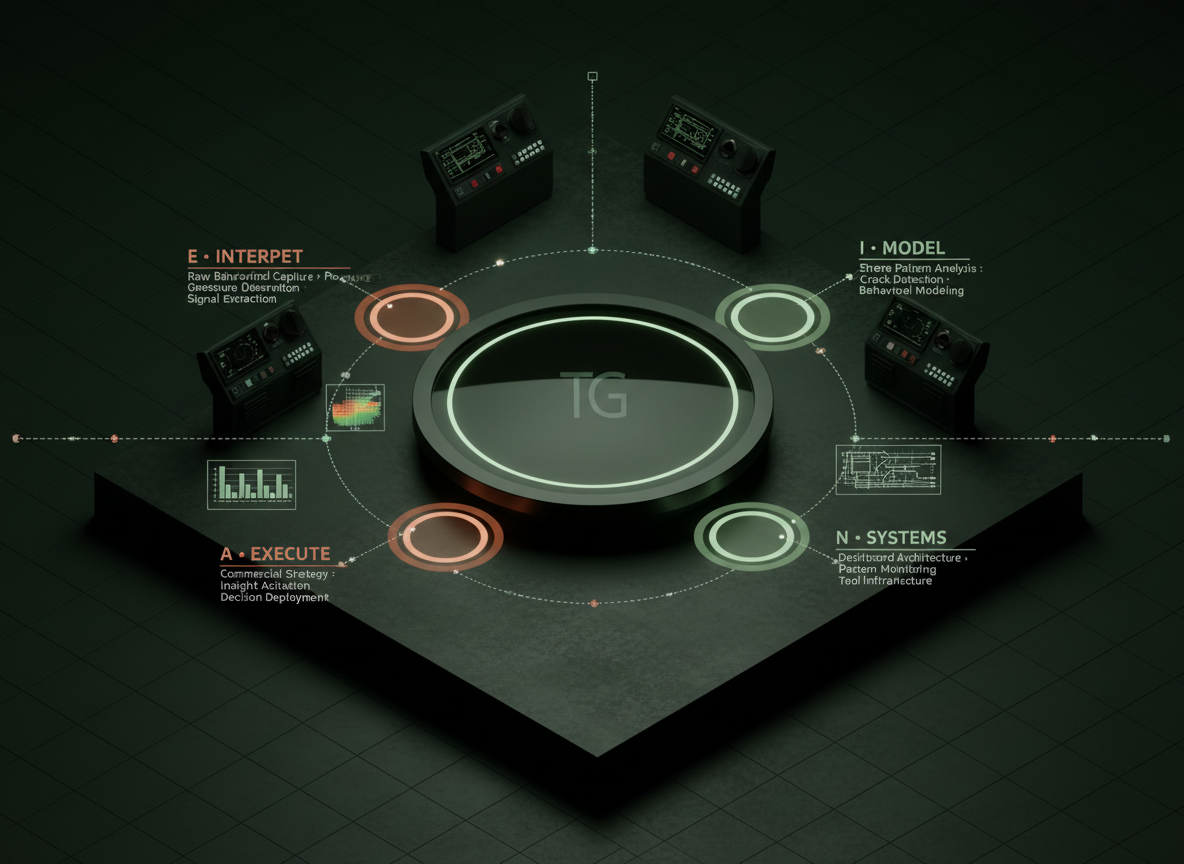A·I·N·E operational intelligence cycle — isometric engine visualization