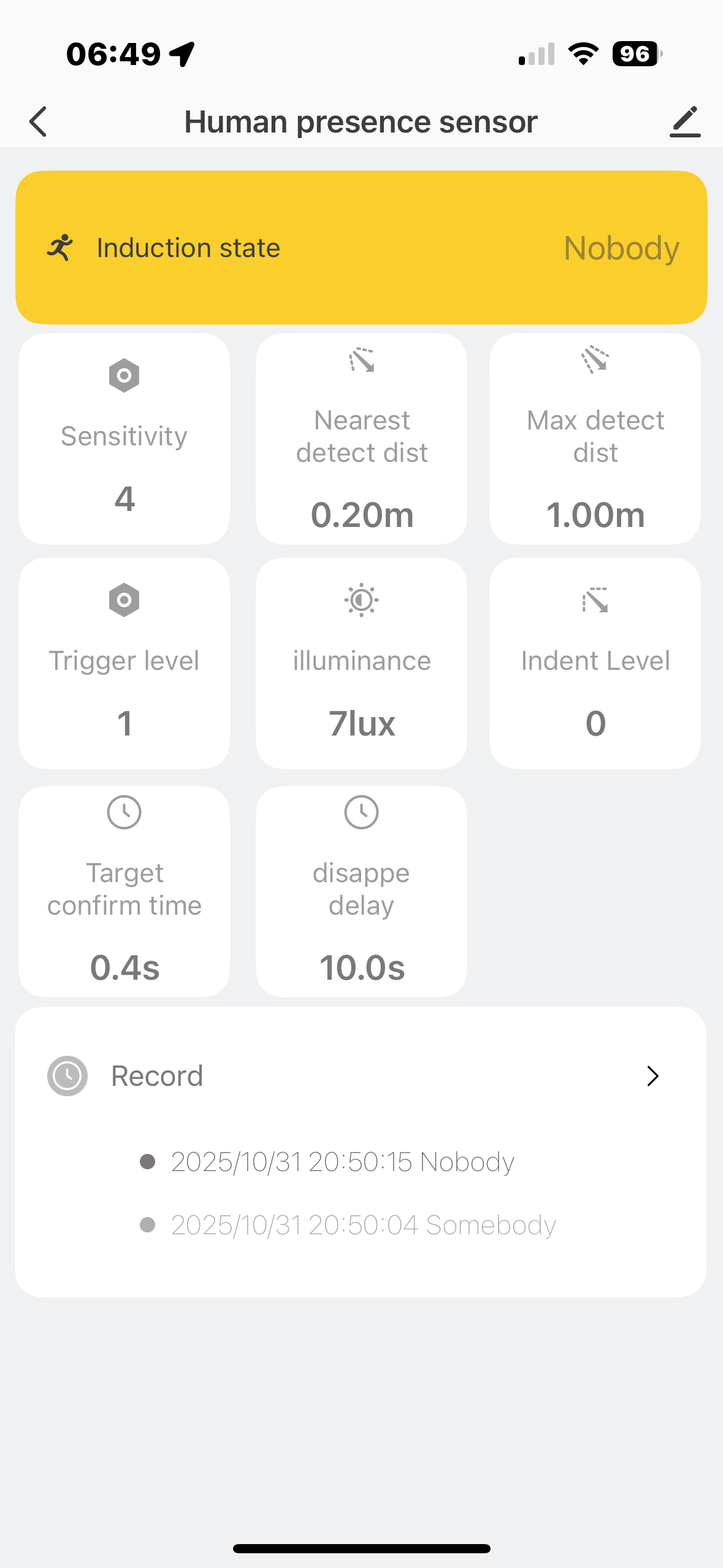Human Presence Sensor precision settings for wheelchair detection