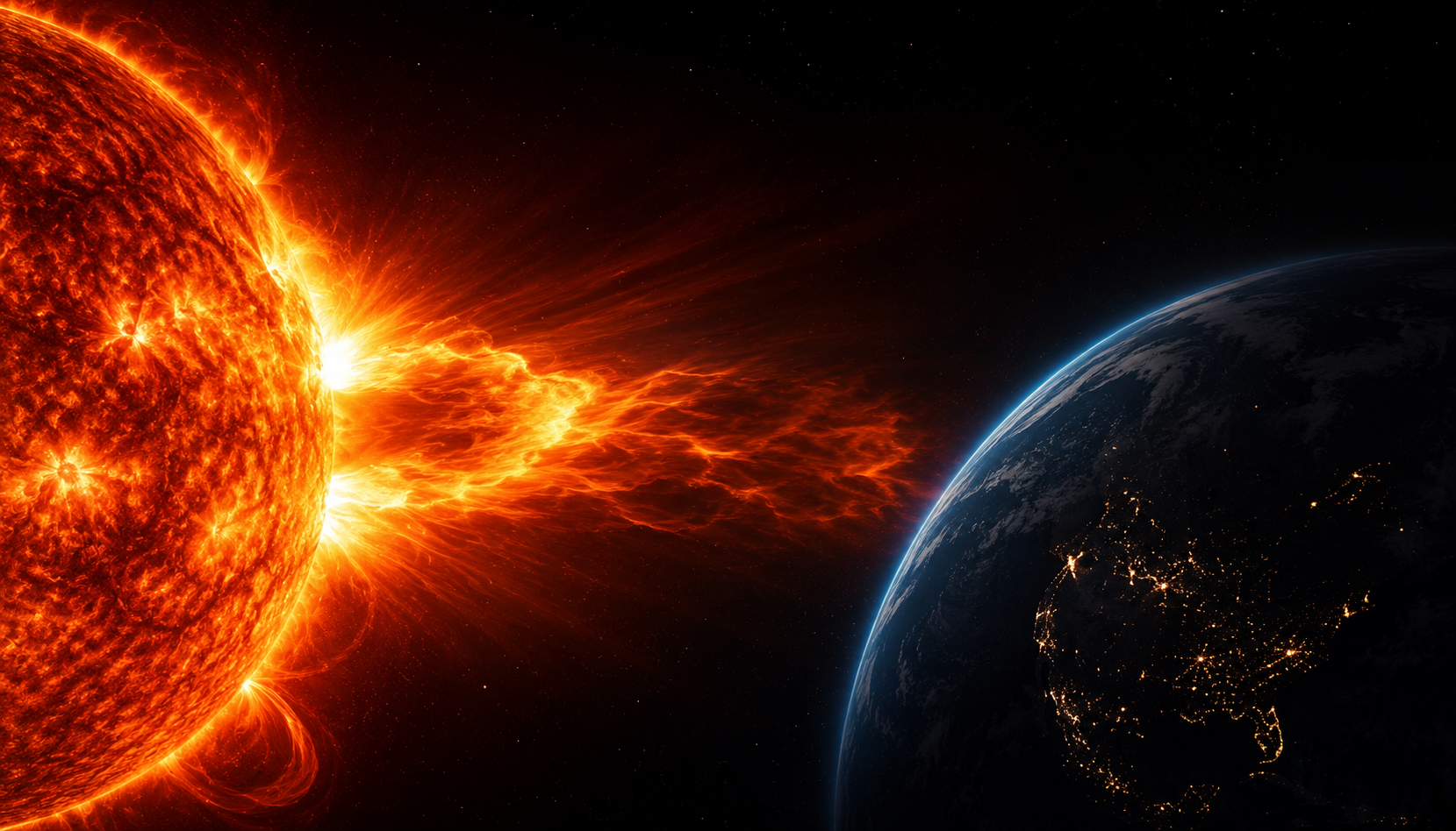 Coronal mass ejection from the Sun heading toward Earth