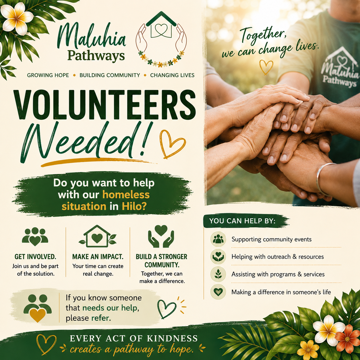 Maluhia Pathways volunteers needed flyer