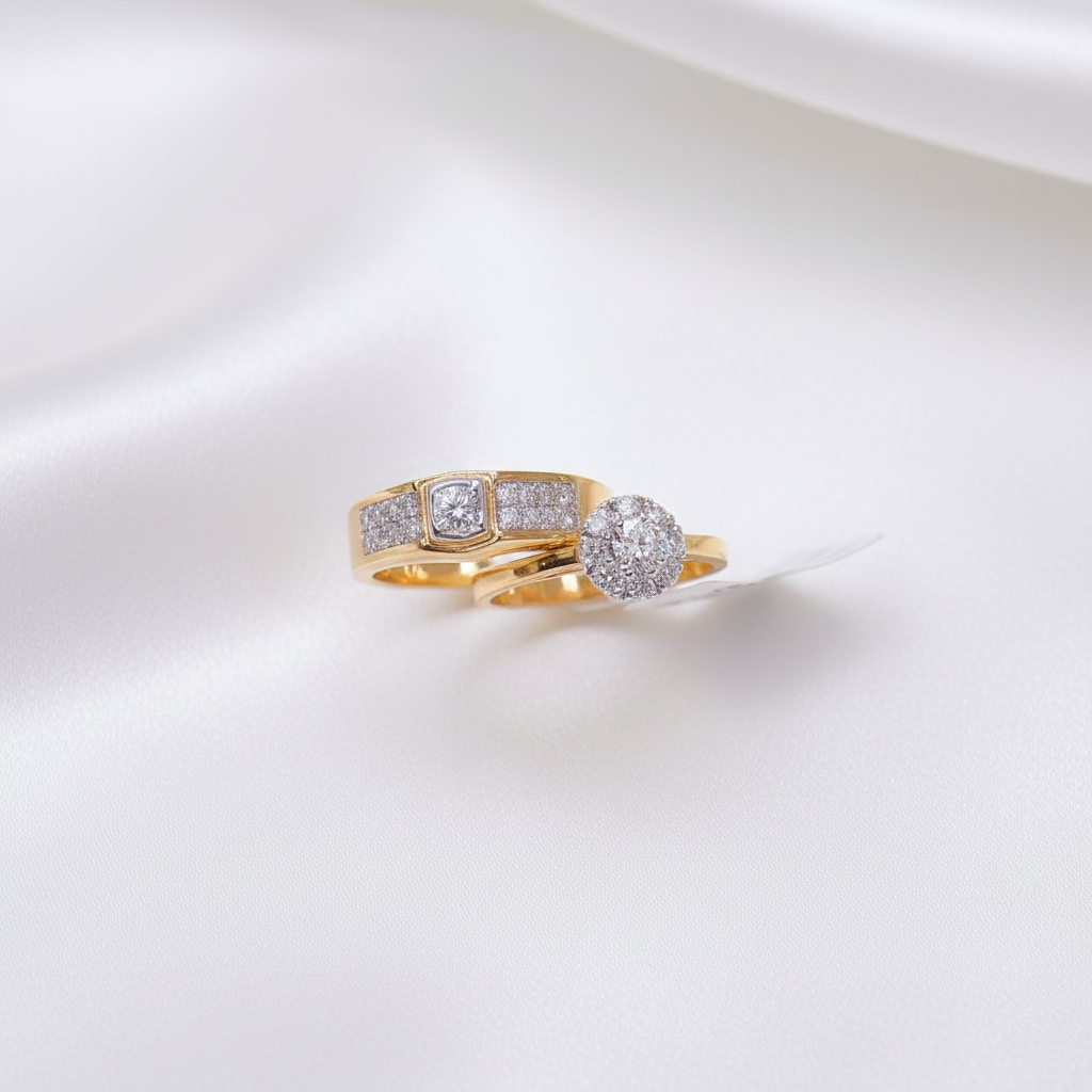 Square Halo & Round Halo Diamond Couple Rings
