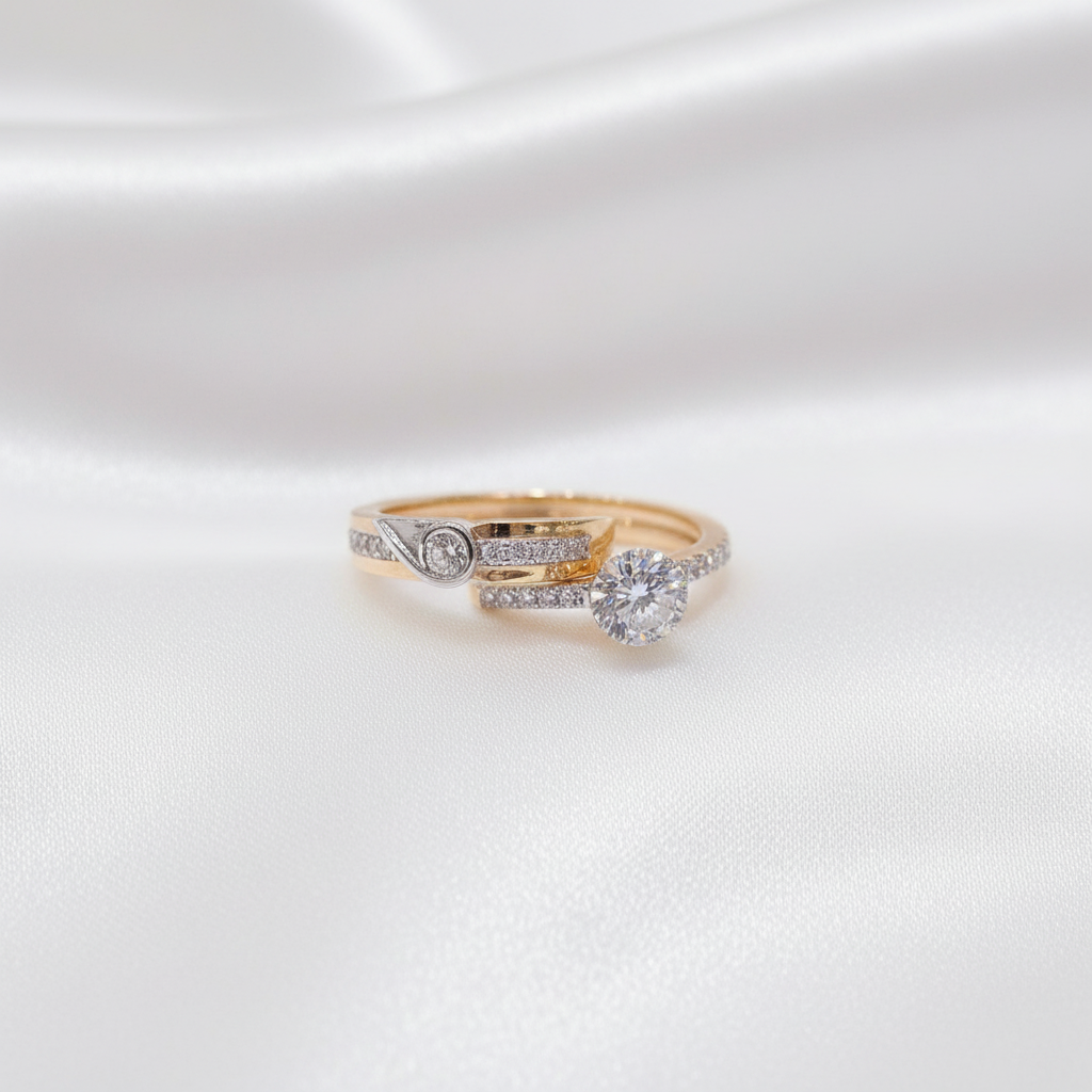 Bypass Bezel & Round Halo Solitaire Diamond Couple Rings