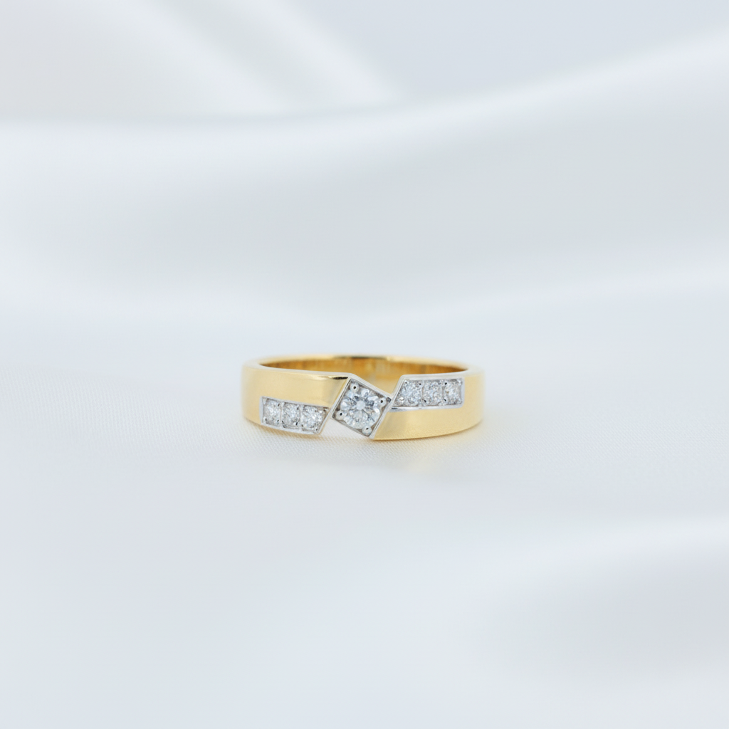 Gold Diamond Geometric Band Ring