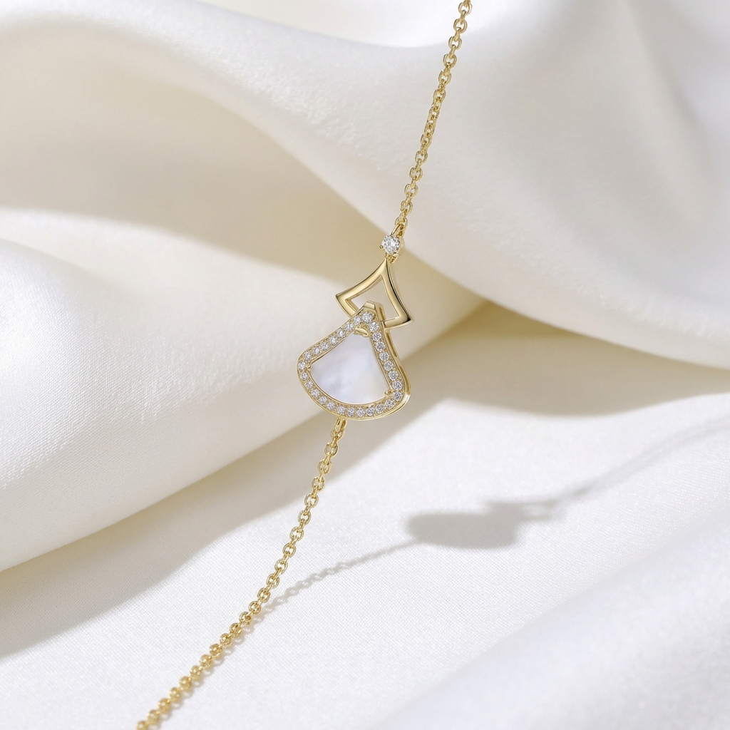 Mother of Pearl Fan Diamond Gold Bracelet