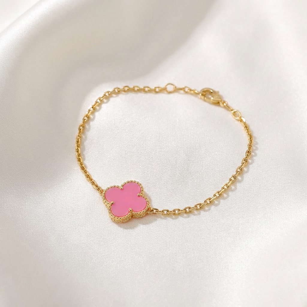 Pink Clover Gold Chain Bracelet