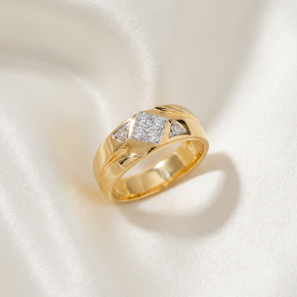 Men's Diamond Square Cluster Gold Ring
