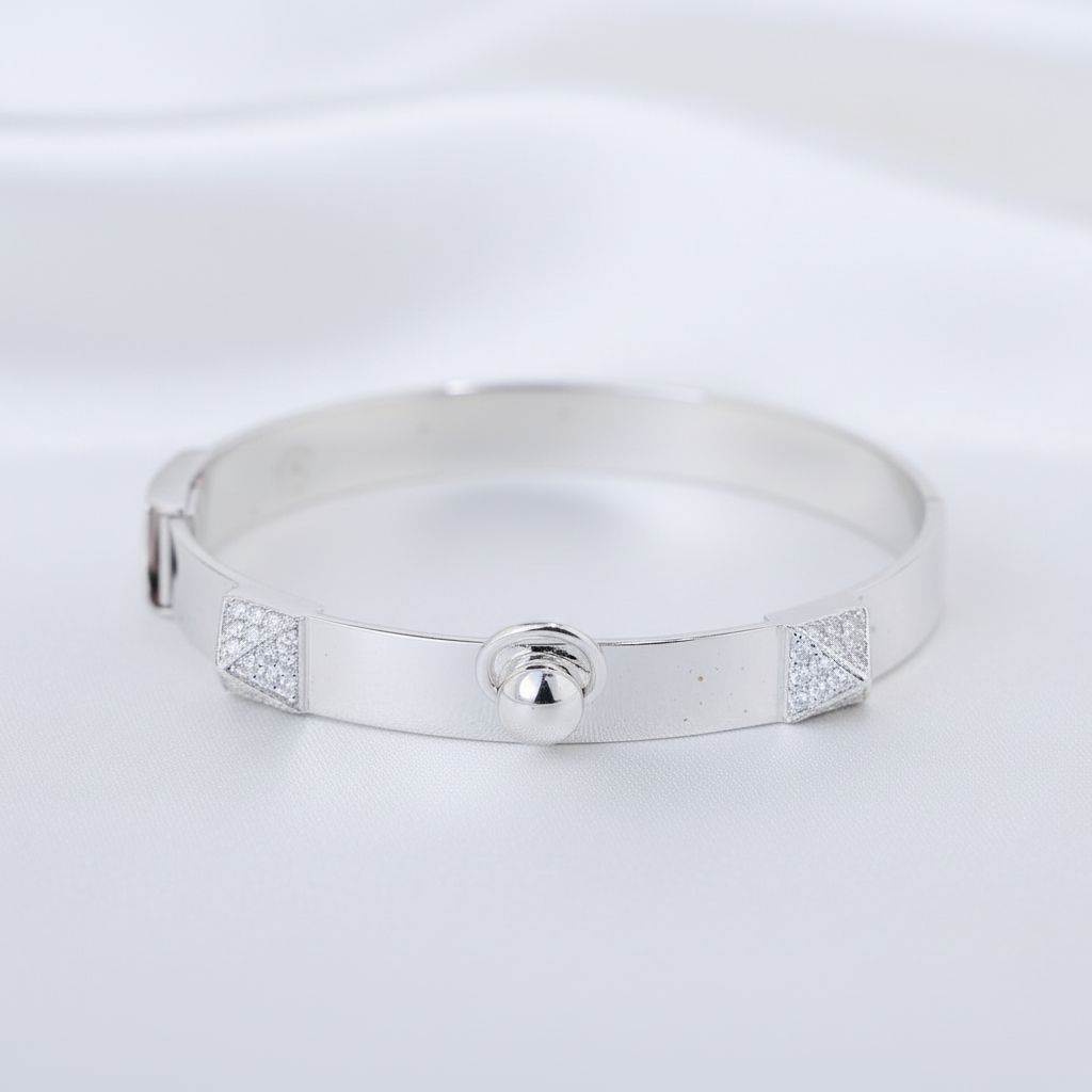 White Gold Pyramid Station Diamond Bangle
