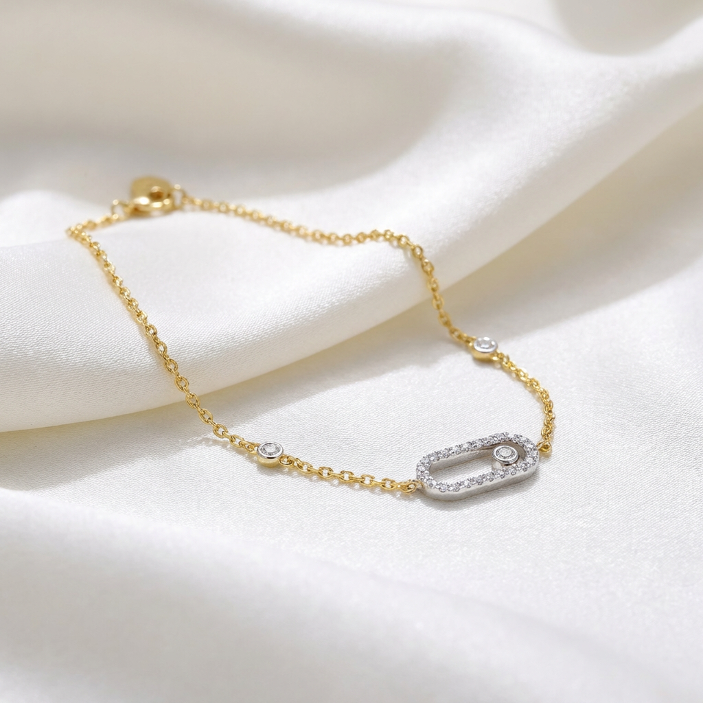 Move Diamond Oval Gold Chain Bracelet