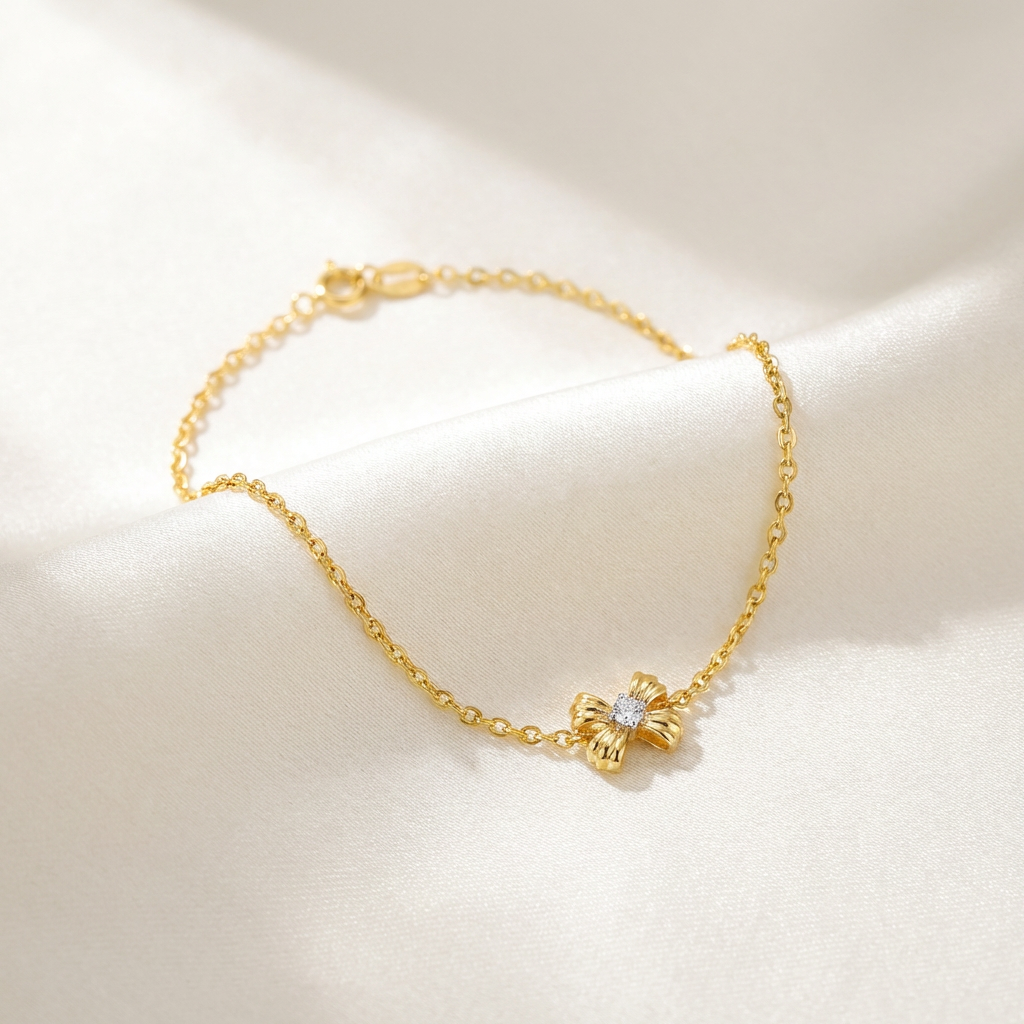 Gold Bow Diamond Chain Bracelet
