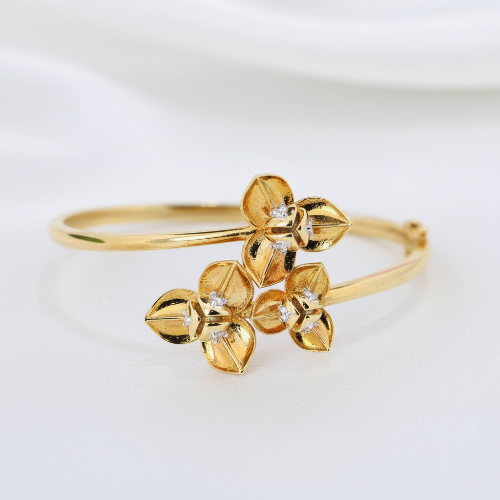 Gold Triple Flower Bypass Bangle