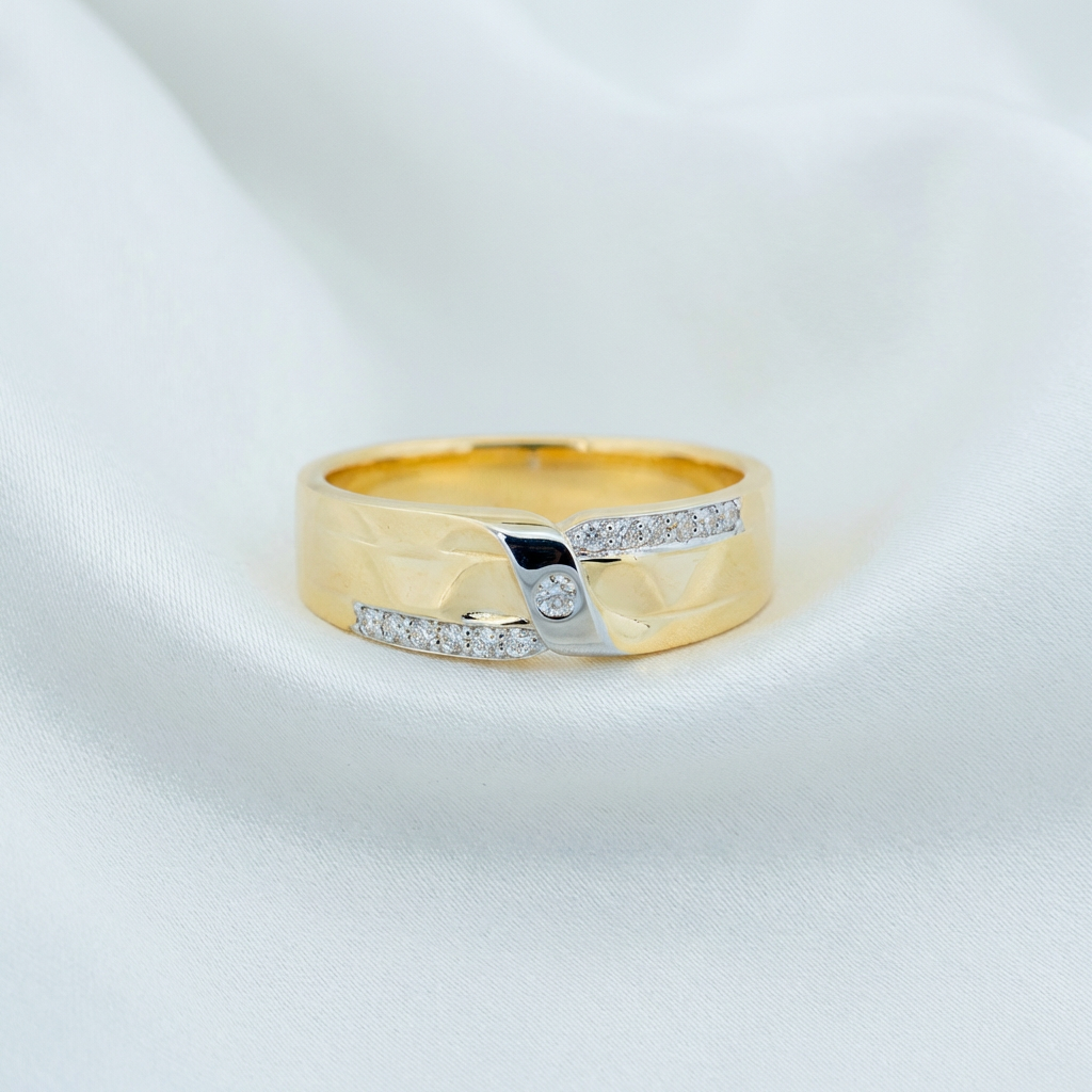 Men's Two-Tone Diamond Crossover Band Ring