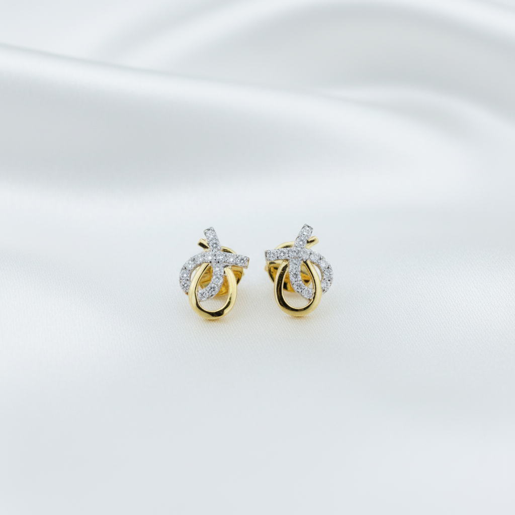 Gold Bow Diamond Earrings
