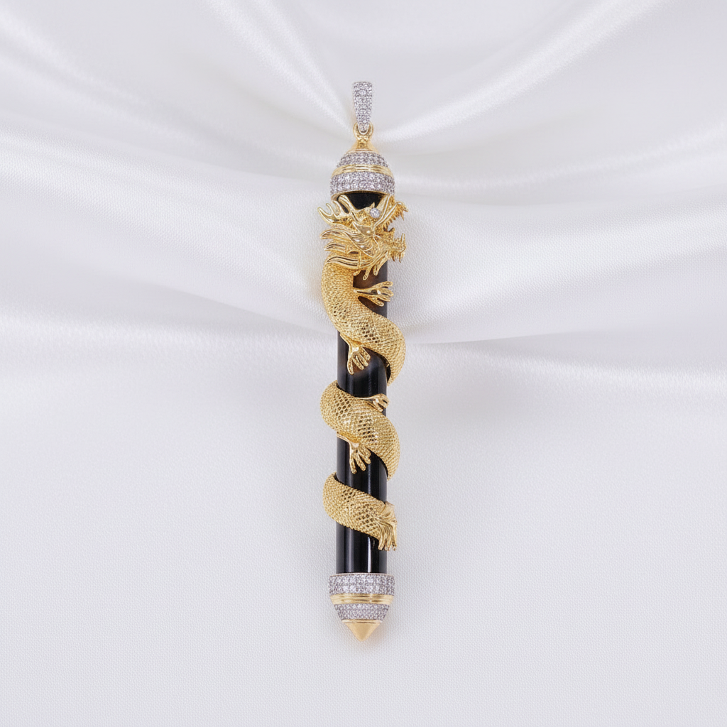 Gold Dragon Onyx Diamond Pendant