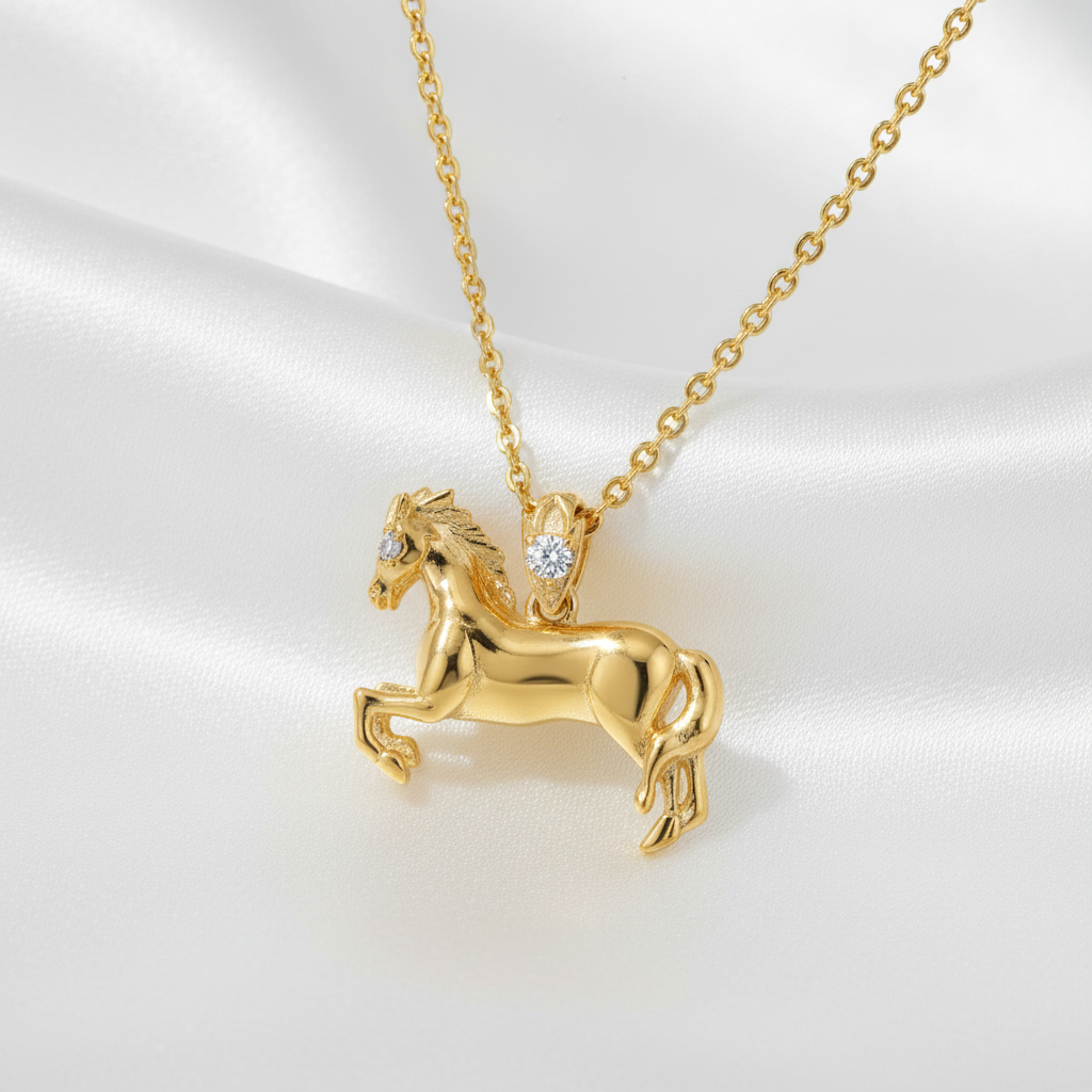 Gold Horse Pendant Chain Necklace