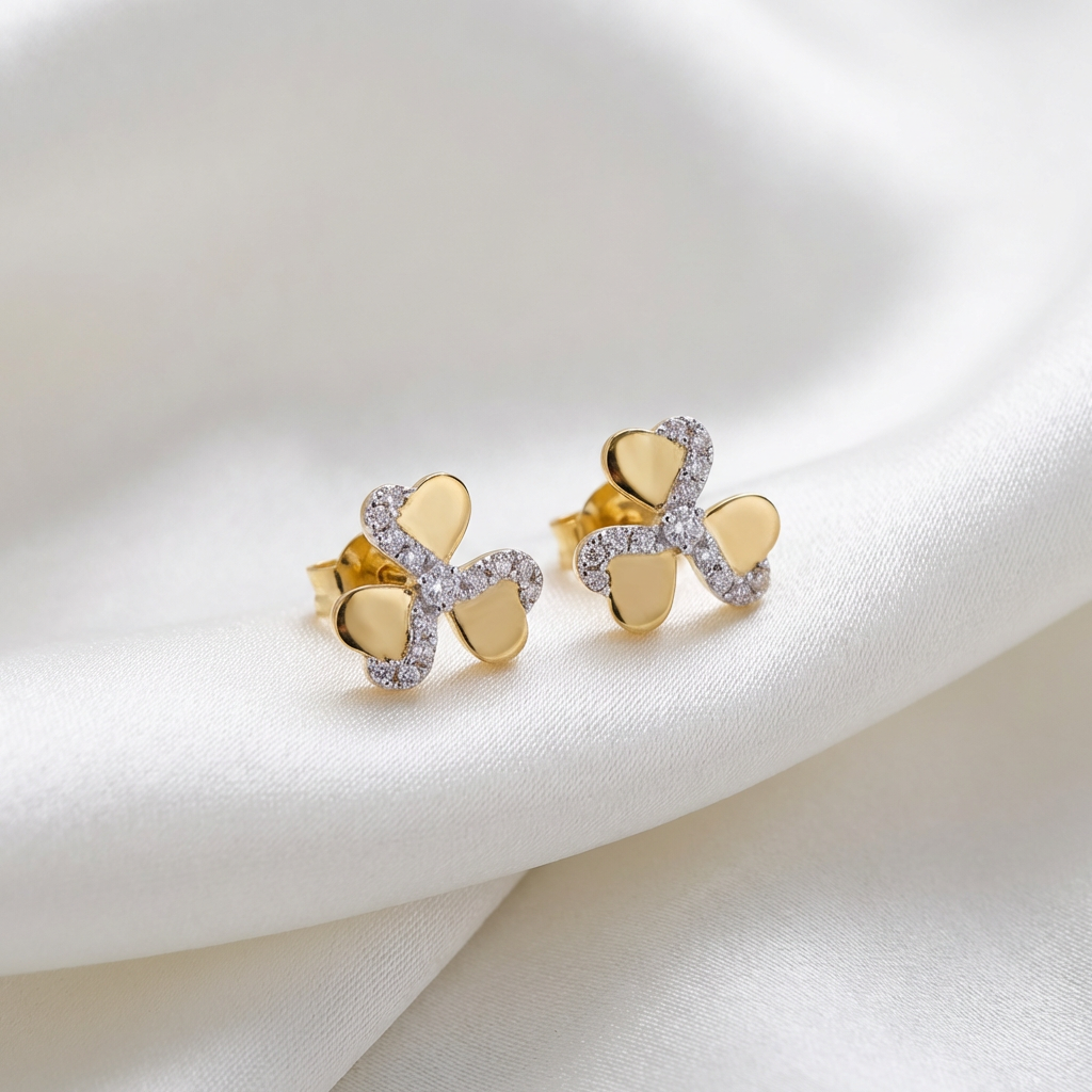 Gold Trefoil Diamond Outline Stud Earrings