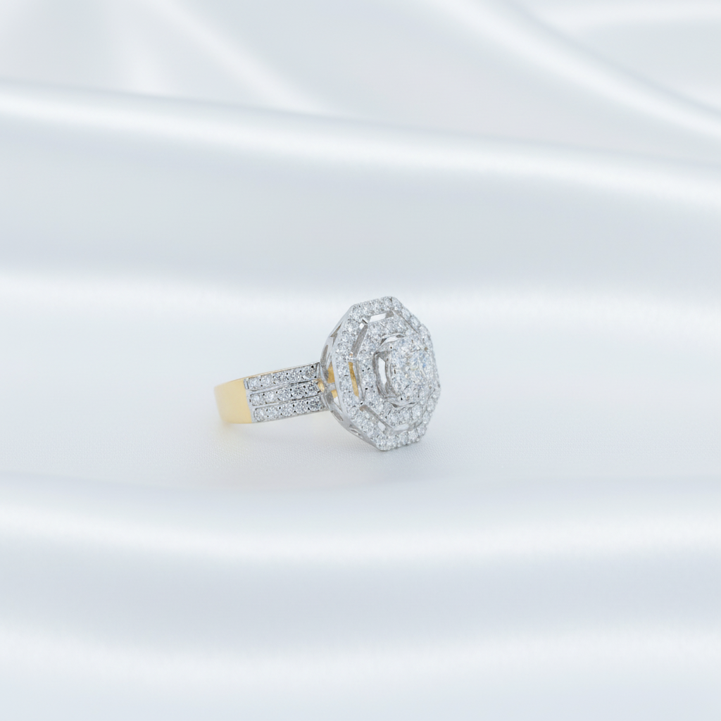 Gold Diamond Octagon Halo Ring