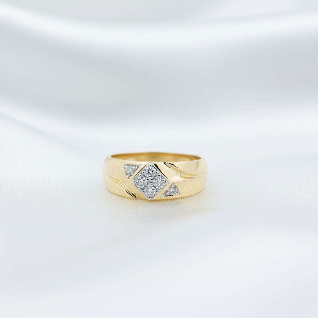 Men's Diamond Square Cluster Signet Ring