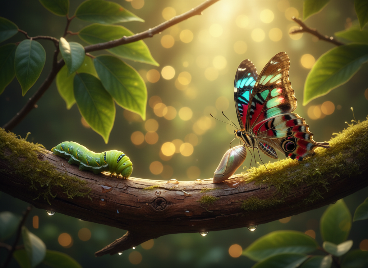 Nature transformation - caterpillar to butterfly