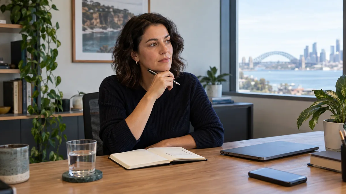 Professional reflecting before a difficult workplace conversation