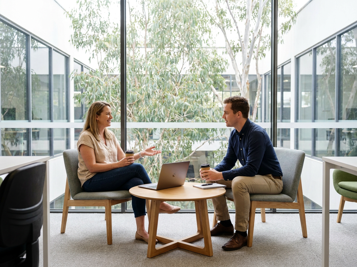 Manager having a constructive one-on-one conversation with a team member