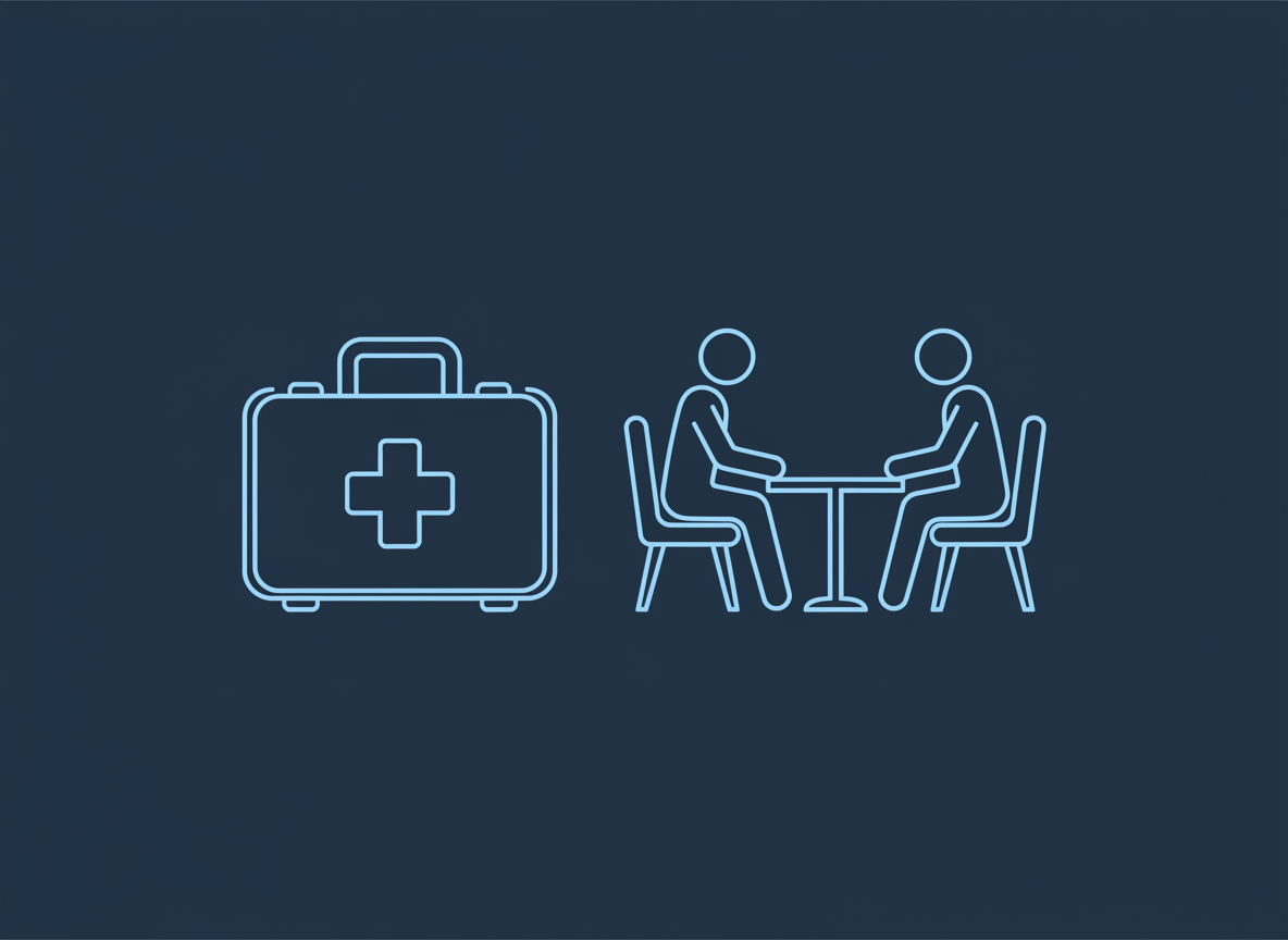 Psychological safety at work: a first aid kit beside two people in conversation