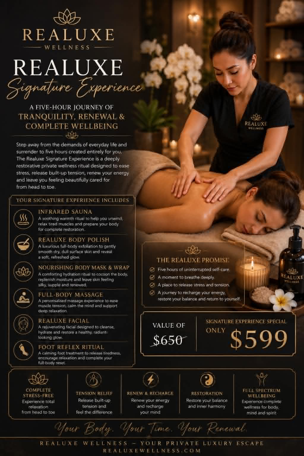 Realuxe Signature Body Polish — luxurious full-body exfoliation ritual at Realuxe Wellness
