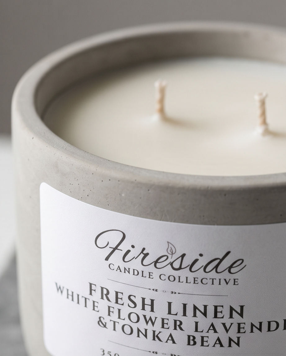 Fireside concrete candle burning