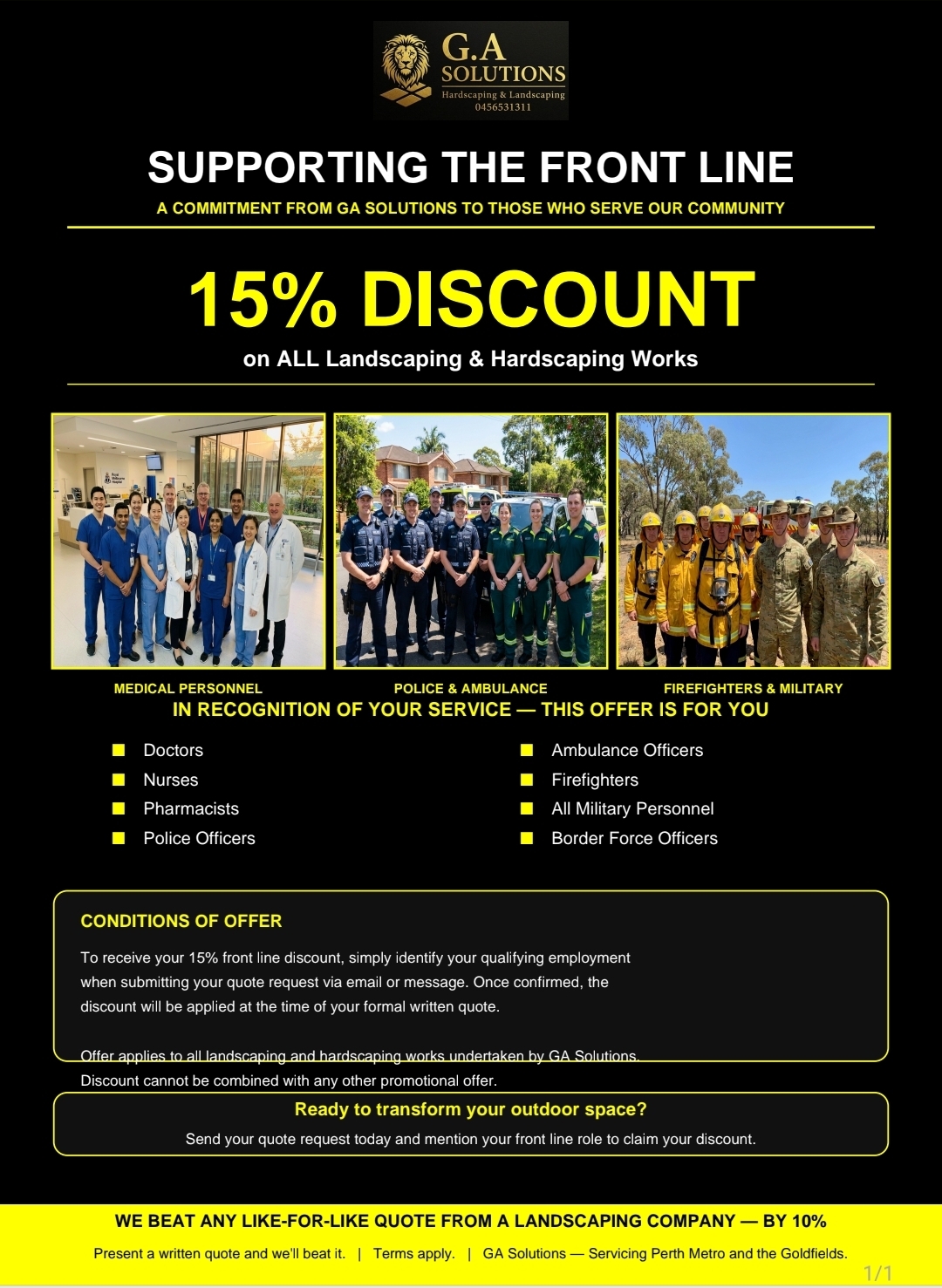 Supporting the Front Line – 15% Discount for Emergency Services & Military – G.A Solutions