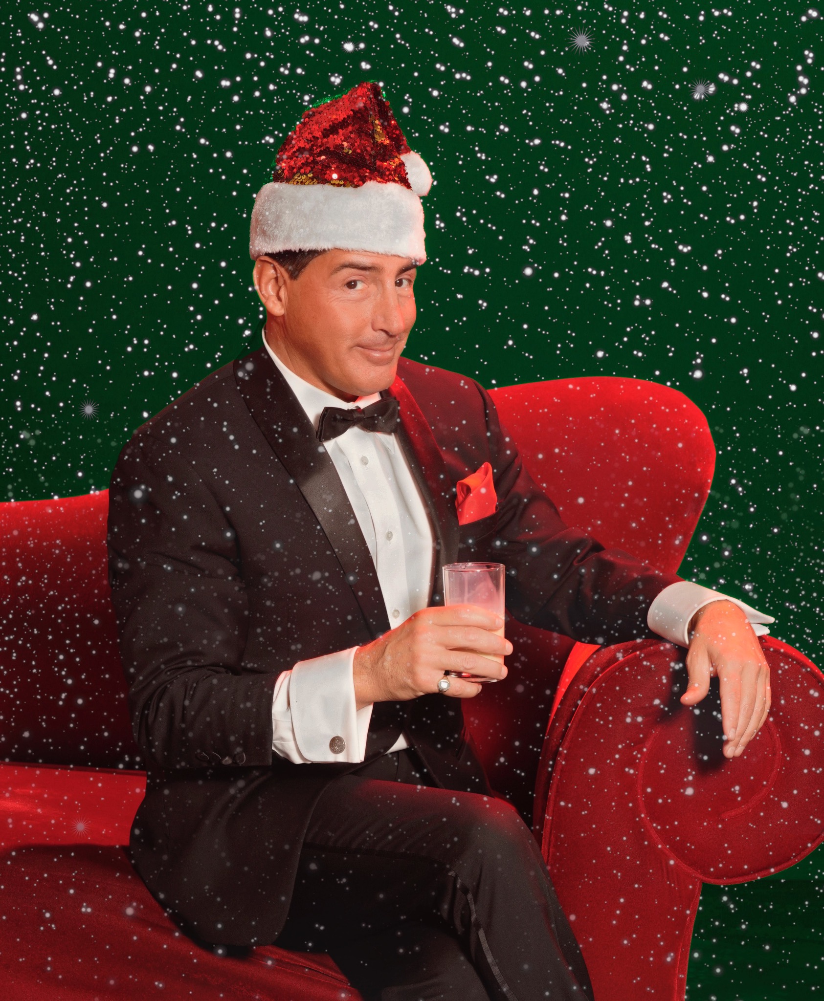 Drew Anthony as Dean Martin – Holiday portrait with sequin Santa hat