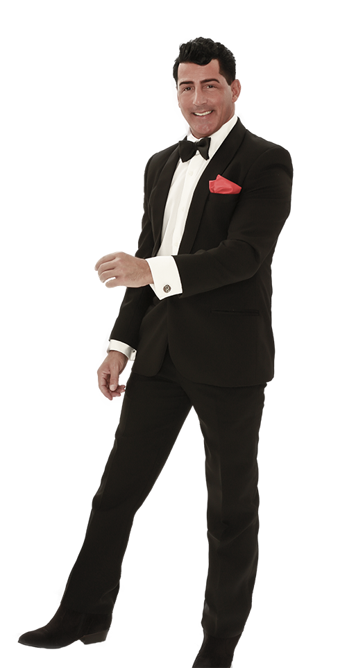 Drew Anthony as Dean Martin – full body tuxedo shot