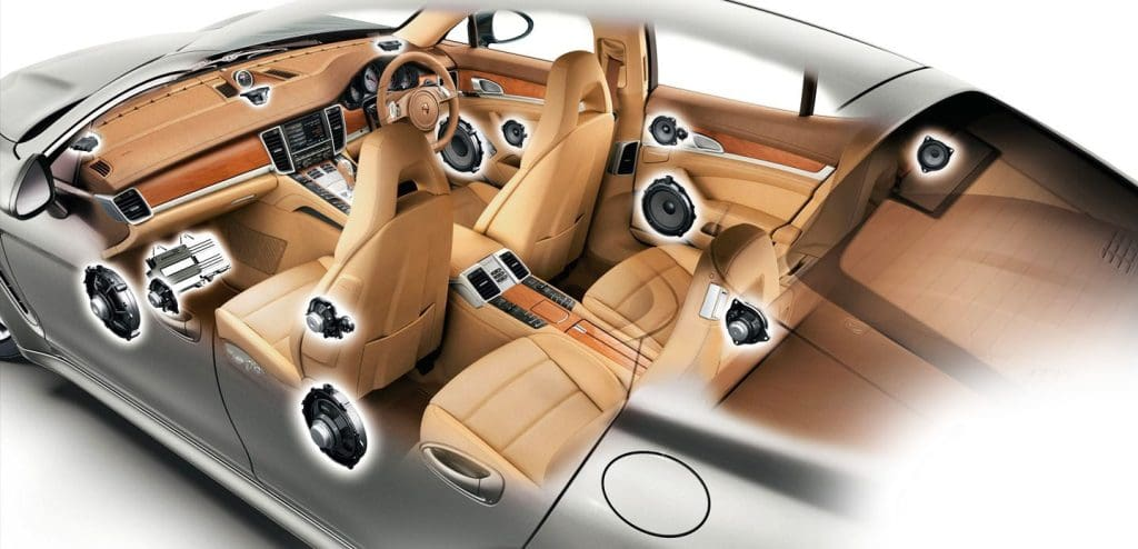 Premium car audio system layout in luxury vehicle