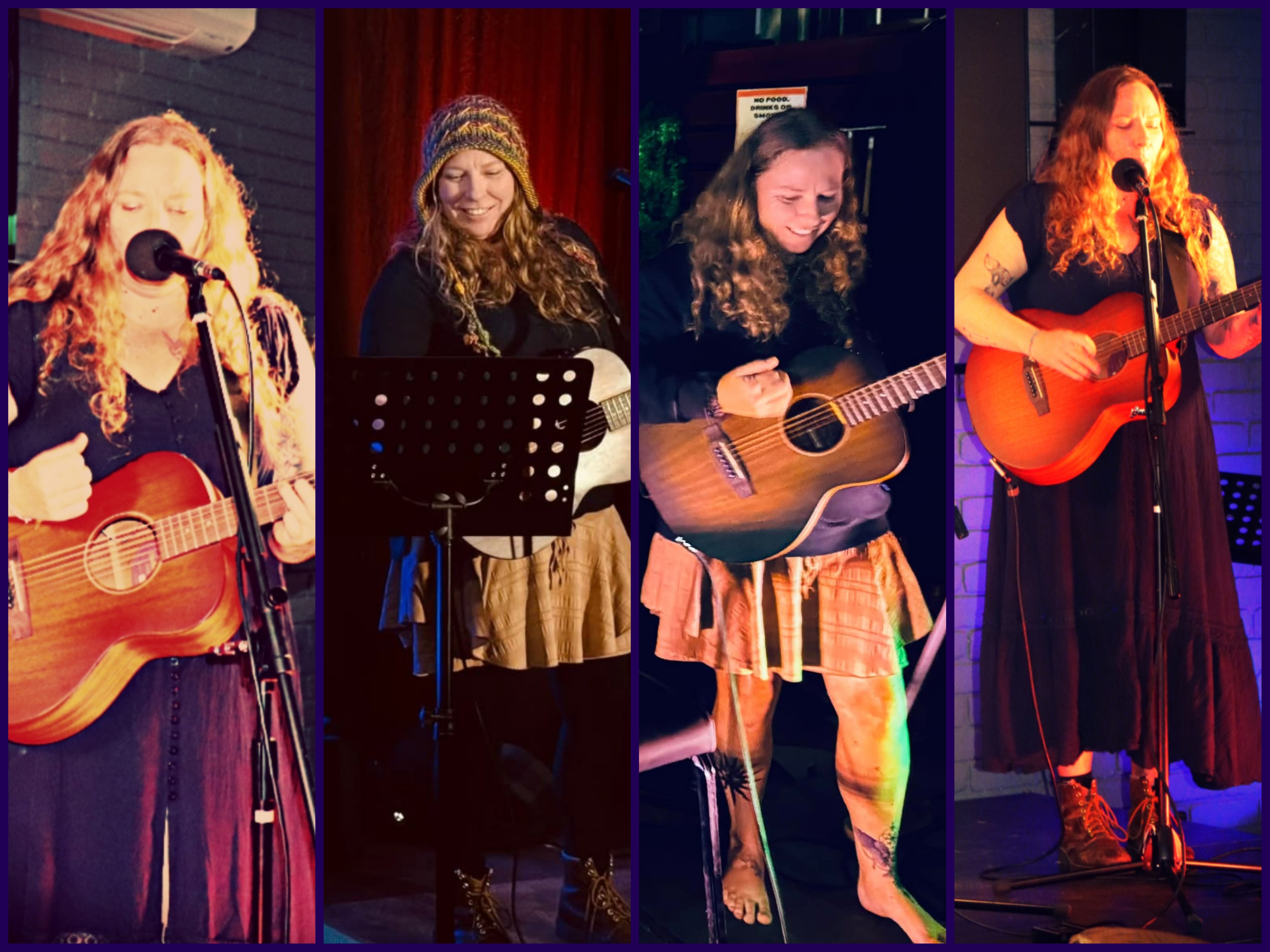 Shan Kae live performance collage — guitar and vocals on stage