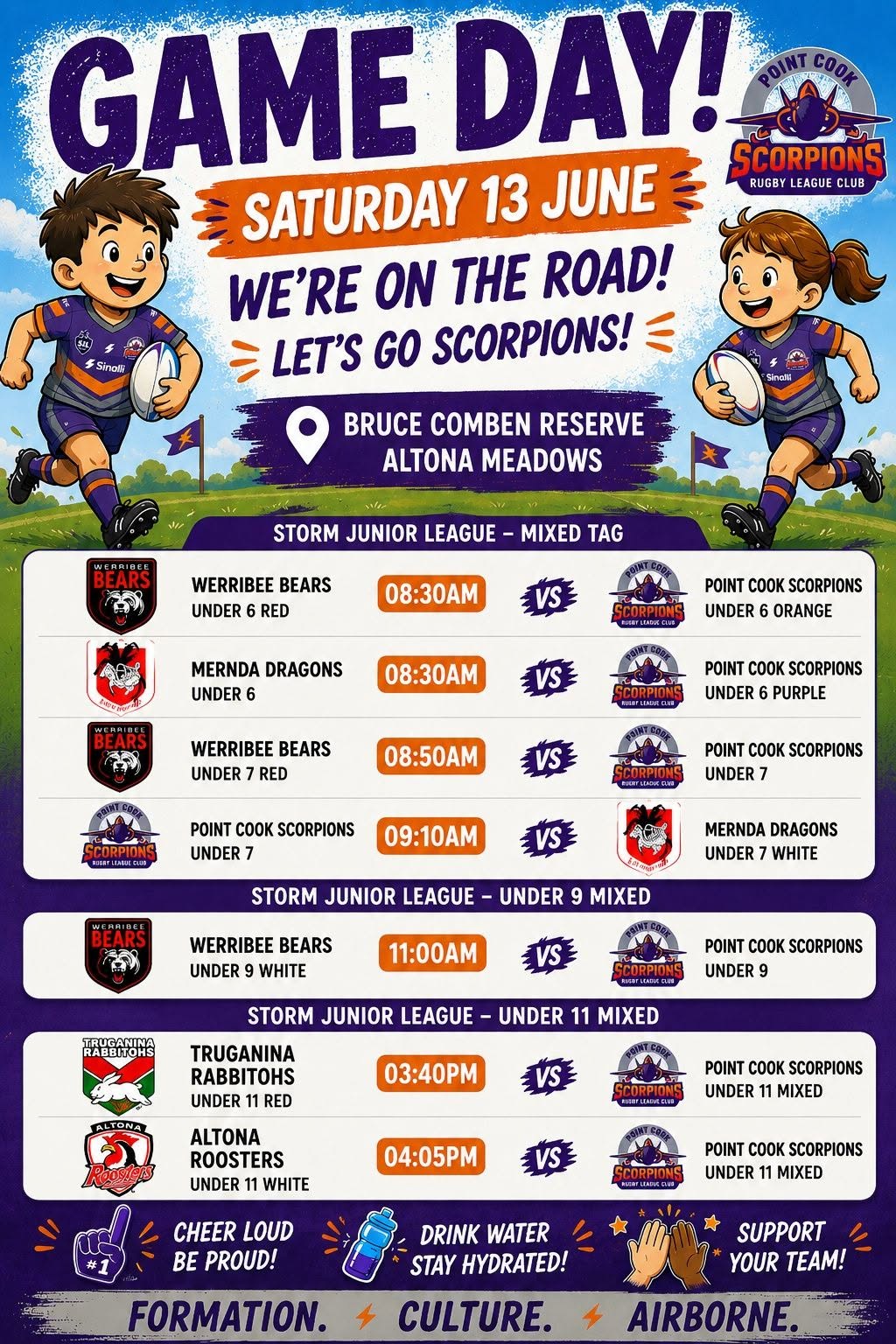 Game Day Saturday 13 June - Point Cook Scorpions at Bruce Comben Reserve Altona Meadows