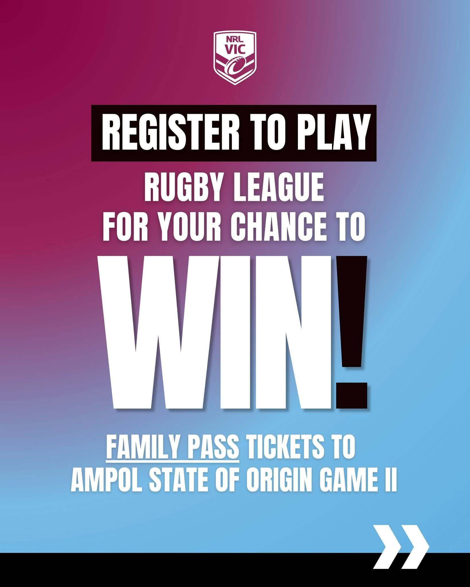 Register to play rugby league for your chance to win a family pass to State of Origin Game 2