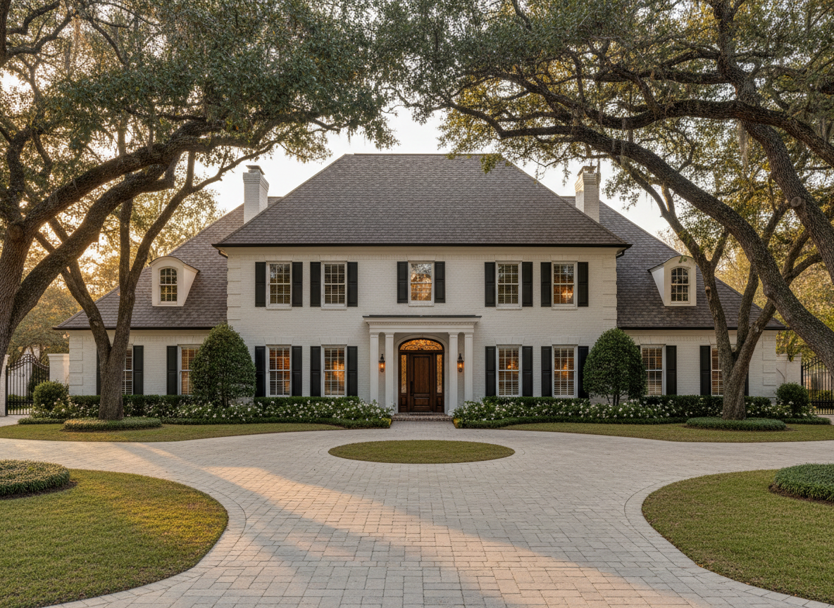 Grand colonial estate with new high-end dimensional shingles installed in Highland Park TX