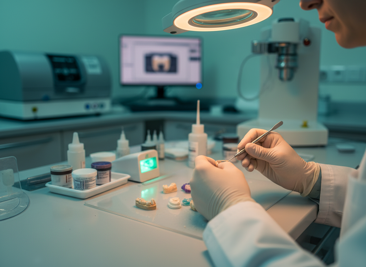 Dental technician crafting restorations