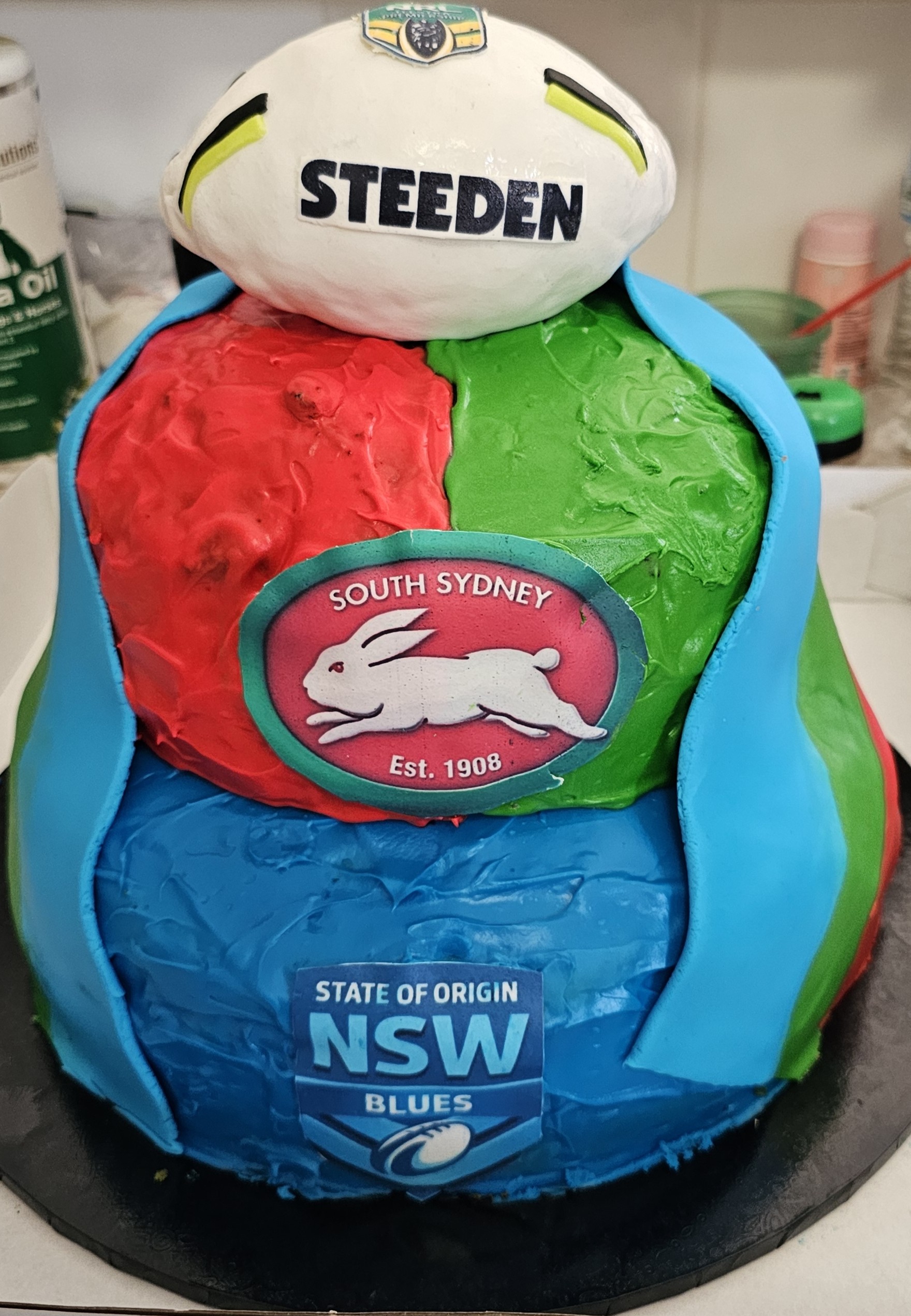 NRL South Sydney tiered sports cake