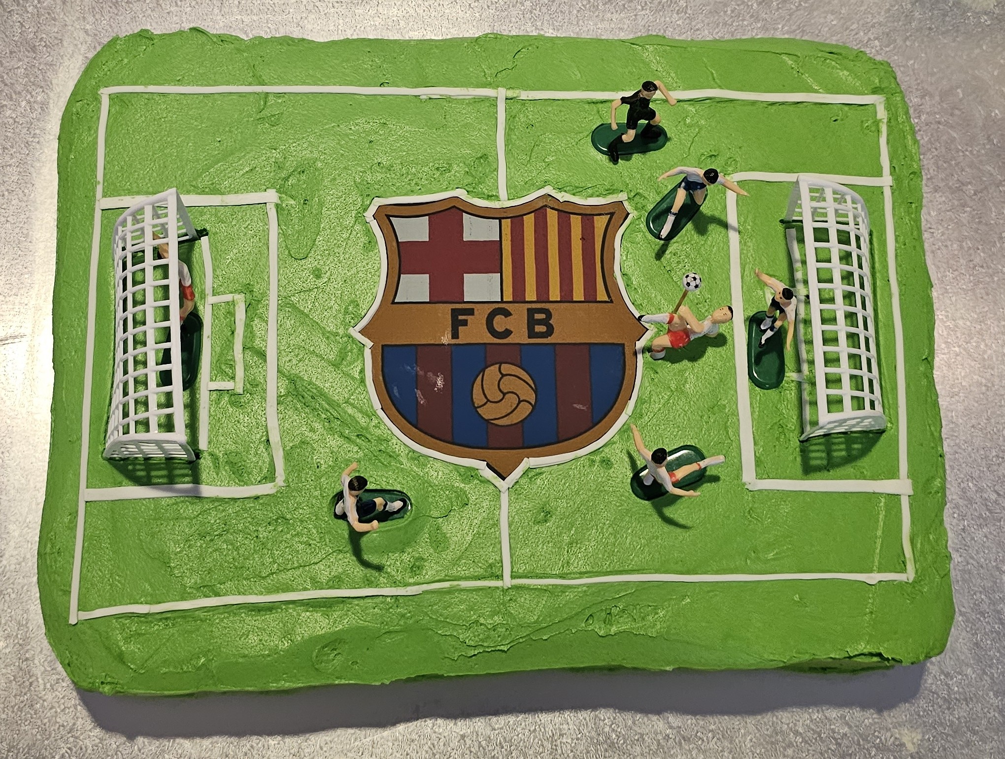 FCB soccer field custom cake