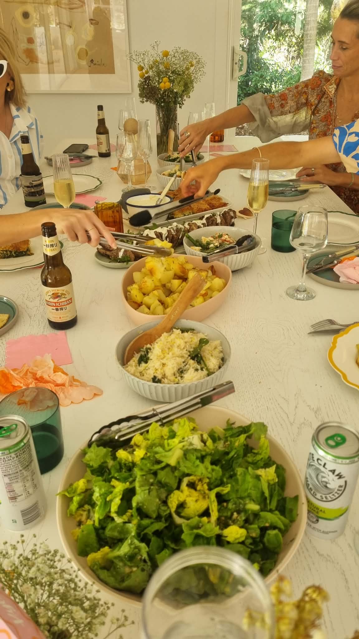 Guests sharing food at a private dining table